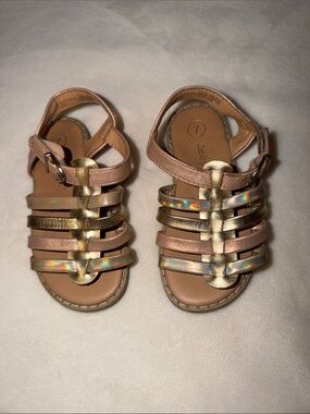 Pink and Gold Holographic Strappy Sandals